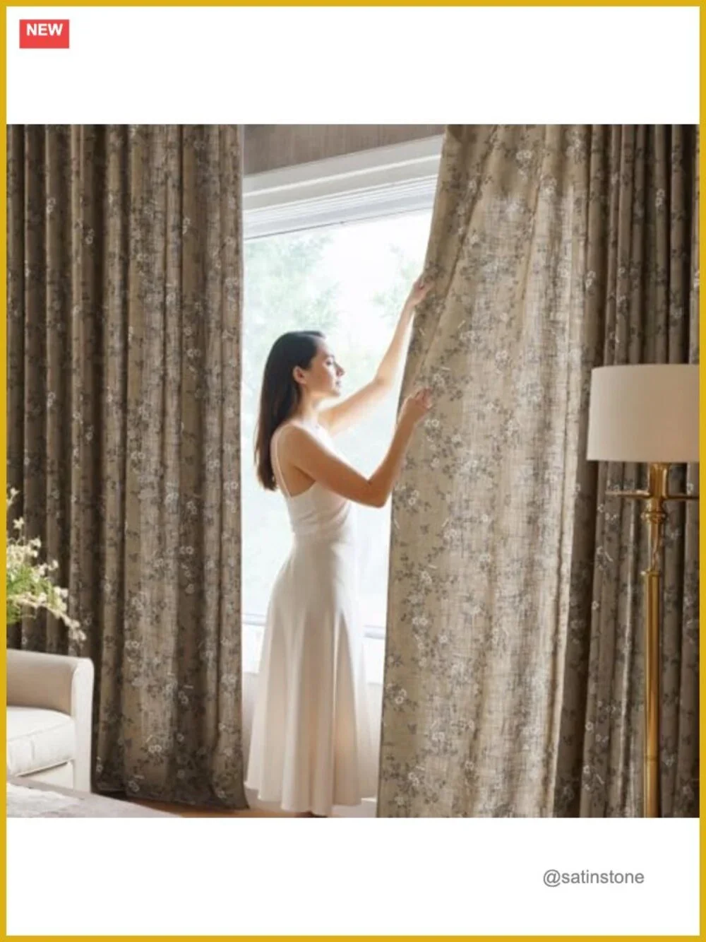Floral Vintage Farmhouse Linen Curtains Light Filtering Privacy Drapes Backtab